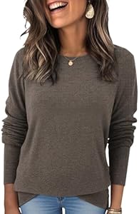 Womens Wool Blend Pullover Sweaters Crew Neck Classic Dressy Elegant Long Sleeve Fall Winter Sweater Top Coffee