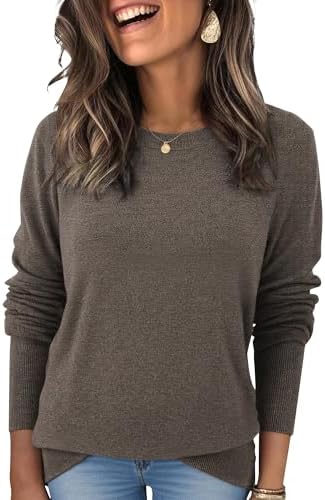 Womens Wool Blend Pullover Sweaters Crew Neck Classic Dressy Elegant Long Sleeve Fall Winter Sweater Top Coffee