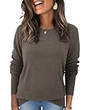 Womens Wool Blend Pullover Sweaters Crew Neck Classic Dressy Elegant Long Sleeve Fall Winter Sweater Top Coffee
