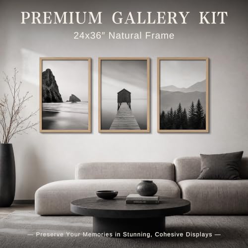 Image of VCK 24x36 Poster Frames Natural Oak - Wide Border Wood Picture Frame, Multi-Directional Display Family Photos, Office Prints, Studio /Gallery Art, Woodgrain Series, Wall Hanging, Set of 6