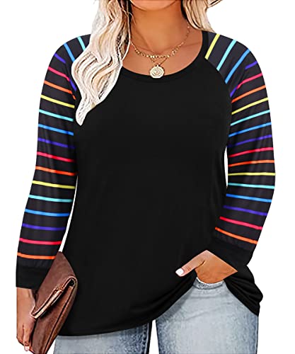 Image of CARCOS Plus Size Tops for Women Long Sleeve Fall Tunic Color Block Camo /Plaid /Leopard /Fall Blouse Crewneck Tshirt XL-5XL