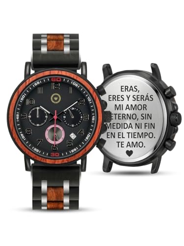 Reloj Madera Personalizable Hombre Cronografo Acero Azul Grabado Regalo Lujo Artesanal Movimiento Cuarzo Japones Calendario Cristal Durolex Resistente Agua Elegante Exclusivo Diseño Moderno (Negro) Reloj Madera Personalizable Hombre Cronografo Acero Azul Grabado Regalo Lujo Artesanal Movimiento Cuarzo Japones Calendario Cristal Durolex Resistente Agua Elegante Exclusivo Diseño Moderno (Negro)