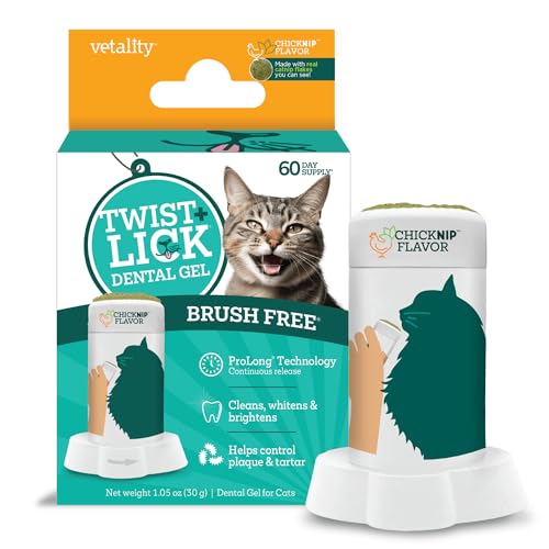 Twist + Lick Dental Gel for Cats, Cleans Teeth and Freshens Breath for 24 Hours, Cat Nip Flavor, 30...