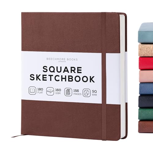 BEECHMORE BOOKS Caderno de esboço de arte, quadrado com 156 págin...