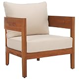 SAFAVIEH Outdoor - Theo Armchair Set of 2 - Natural & Taupe - Solid Wood with...