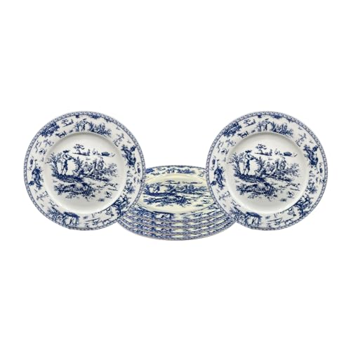 W&S CLASSICS Classic French Luxury Round Dinner Plates | 10.5 Inches Colorful Ceramic Flat Plates – Set of 6| Large Serving Plates for Party | Dishes for Appetizer, Salad, Desert, Steak (Blue)