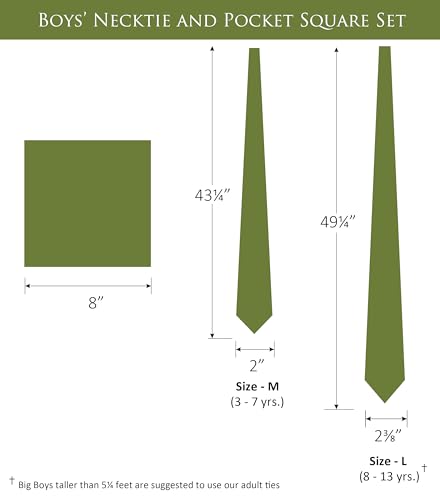 Image of Boy's Solid Tie with Pocket Square Set, Regular Necktie for Children and Kids, Self-Tied