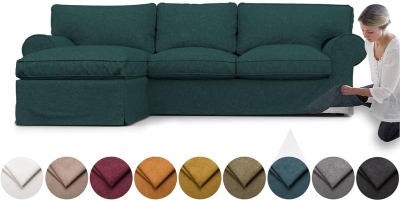 comfortly Cover for Ektorp 2 Seat Sofa with Chaise Longue Right/Left, Replacement Slipcover, Heavy Duty 7 pcs Cover, Soft Durable Washable Fabric, Easy to Clean & Replace (Crown - Ocean Blue)