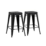 AC Pacific 24” Metal Backless Barstool Set of 2 – Country Rustic Style, Lightweight & Sturdy Build, Easy Assembly – Distressed Black Finish
