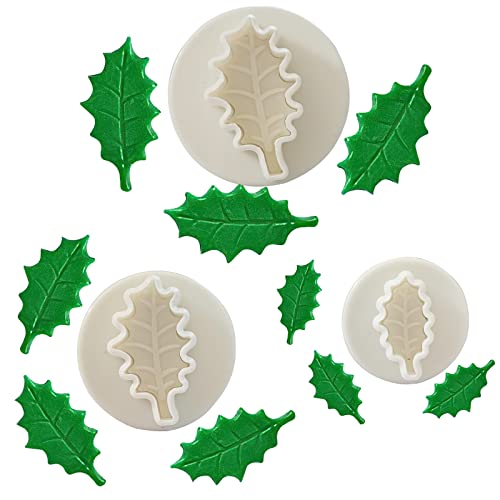 3 Pieces Holly Leaf Plunger Cutter, Holly Leaves Fondant Mold Cookie Cutter Baking Tools