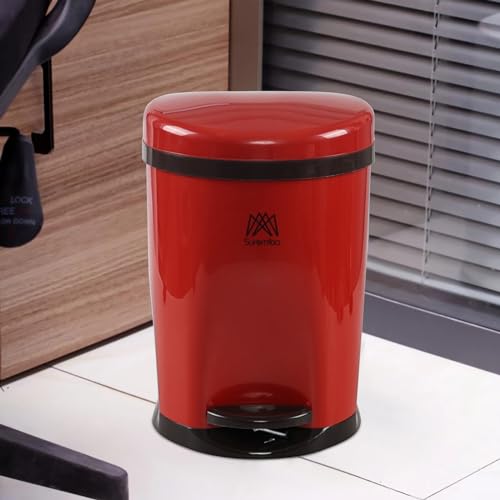 Caneca de basura redonda pequeña con tapa y pedal, 2.8 gal, roja miniatura 7