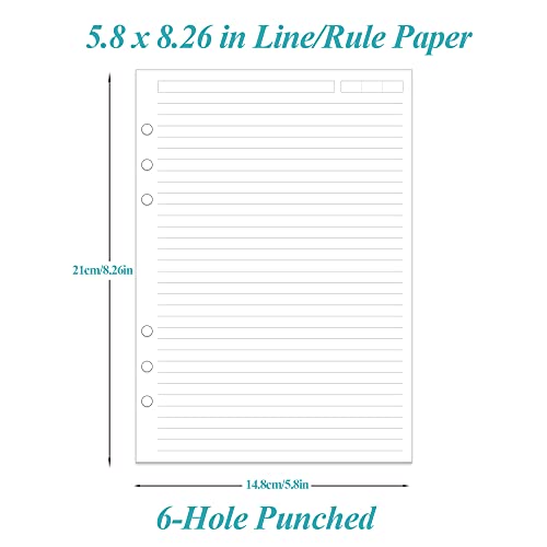 A5 Lined Refill Paper - 100 Sheets/200 Pages Loose Leaf Paper For Filofax Planner, Organizer, Binders, 6-Hole Punched, 100Gsm Ruled White Pages, 5.8" X 8.2 " #TOP3