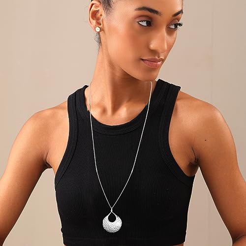 LeCalla 925 Sterling Silver Hammered Necklace for Women | Italian Handmade Hammered Texture Pendant Necklaces | Women's Adjustable Chain Necklace Pendant Jewelry Gift for Her2