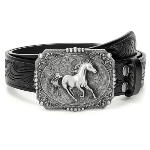 Western Leather Buckle Belt for Men Women Cowboy Cowgirl Country Leather Belts for Jeans Western Belts Men Christmas