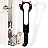 Cat Door Latch 2 PCS Door Prop Cat Opener for Cats Keep Dogs Out Stronger Flex Doors Stopper Kitten Prop Flex Latch Cats Holder No Tool Required & No Wall Damage (13.39×3.94 Inches White Black)
