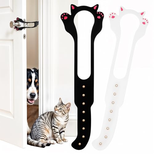 Cat Door Latch 2 PCS Door Prop Cat Opener for Cats Keep Dogs Out Stronger Flex Doors Stopper Kitten Prop Flex Latch Cats Holder No Tool Required & No Wall Damage (13.39×3.94 Inches White Black)