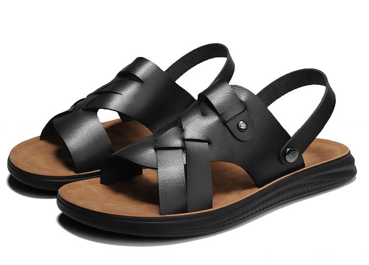 Men's Sandals Outdoor Breathable Beach Leather Slippers, Slide-In for Easy Driving, Comfortable, Casual, Business and More