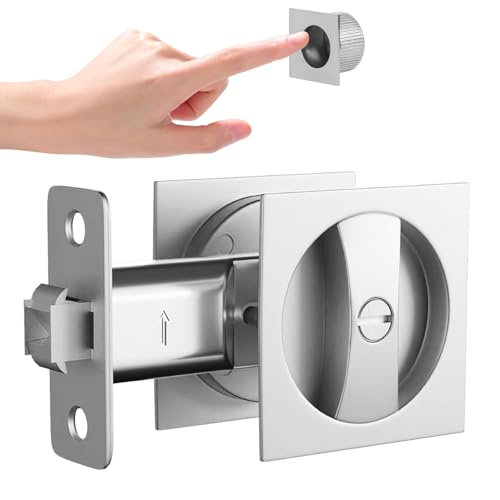 POFEIKTS Brushed Nickel Pocket Door Hardware, Pocket Door Lock with Pull