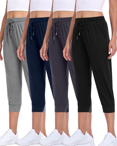 4 Pack Women Lightweight Sweatpants Joggers, Soft Skin-Friendly Women Pants(TYP662-L/XL-B/GR/NA/LGRY)