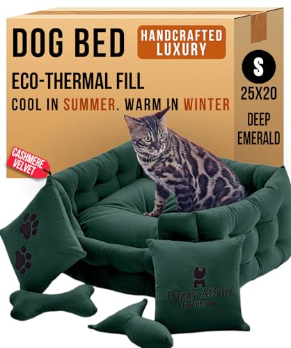 Luxury Cat and Dog Bed – Handcrafted Chesterfield Throne in Cashmere-Feel Velvet | Temp-Regulating, Calming & Orthopedic-Inspired | 5+ Year Durable, Anti-Claw, 100+ Washes – S, Green
