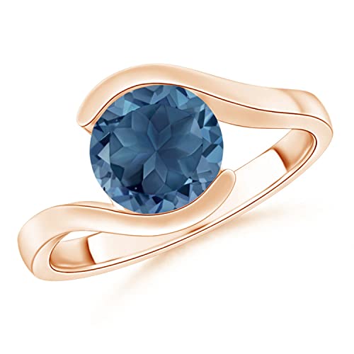 Angara Semi Bezel-Set Solitaire Round London Blue Topaz Bypass Ring In 14K Rose Gold (8Mm London Blue Topaz) #TOP30