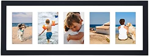 8x24 Black Collage Picture Frames with 5 Openings, Display Multiple Five 4x6 Photos or 8x24 without Mat, Wood Collage Frame Covered by Plexiglass Wall Mounting Horizontal or Vertical