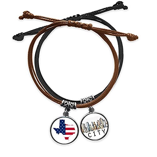 Bracelet pavillon Texas USA en cuir et corde tressée main une idée cadeau originale