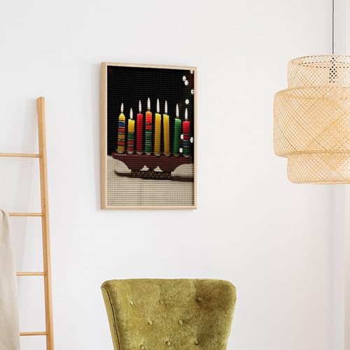 Pintura de puntos de diamante Kwanzaa VstaDank, manualidad navideña premium con diseño de velas 6