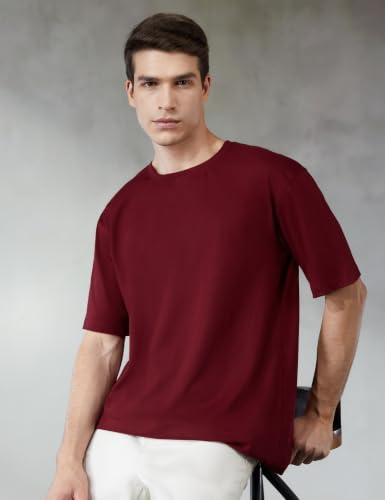 Image of Veirdo 100% Pure Cotton Drop Shoulder Oversized Baggy Fit Half Sleeve Plain Solid Round Neck Multicolor T-Shirt Combo for Men (Pack of 3) (Sizes S-2XL)