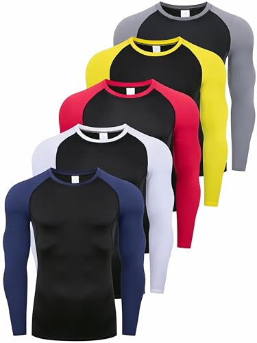 5 Pack Men's Sports Shirt Running Training Compression Shirt Fitness Bottom Long Sleeve Quick Dry Breathable Top