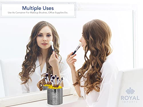 Royal Imports Flower Glass Ceramic Vase Decorative Centerpiece For Home Or Wedding - Etched Cylinder Shape, 5"X5", Gold #TOP2