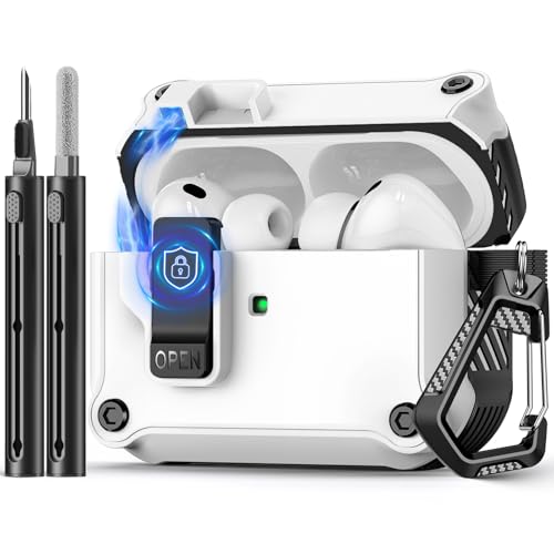 Image of Pohgelan Compatible with AirPods Pro 3 Case (White) | Magnetic Automatic Lock with Cleaning Kit,Compatible with Magsafe
