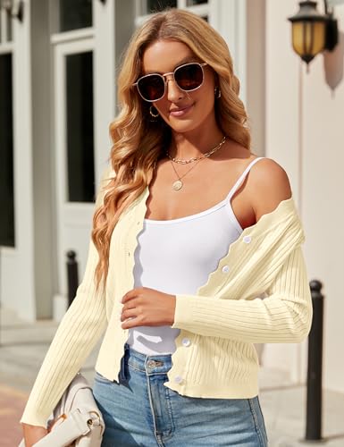 Image of Womens Cropped Cardigan Knit Shrugs for Dresses Tops V Neck Button Down Cardigans Sweaters