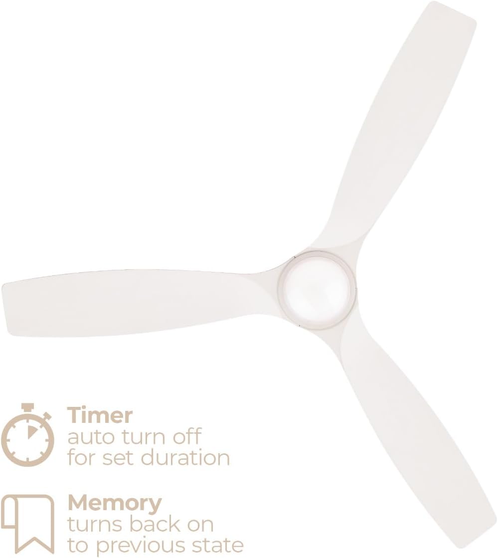 Madera 52in 3-Blade Smart Indoor or Outdoor Ceiling Fan 2700K-6000K CCT Tunable Range LED Light Kit in Matte White with White Solid Wood Blades Works With iOS or Android App