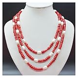 3 couches de corail rouge naturel. Collier de perles. Le mariage nuptial le plus populaire en Europe 8-23