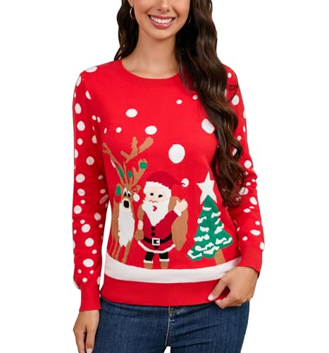 Hobrounn Weihnachtspullover Damen Weihnachten Christmas Pullover...
