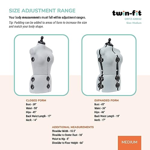 Dritz Twin-Fit Adjustable Dress Form - Medium Sizes US 12-18 - Female Clothing Mannequin for Sewing, Fitting, and Draping - Pinnable Sewing Mannequin with 13 Dials for Fitting + 360 Hem Guide by Dritz - Image 3