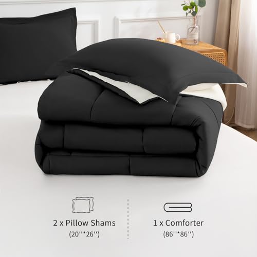 KACEMOO Black Comforter Set Queen Size, 3 Pieces Ultra Soft Lightweight Microfiber Bed Comforter, All Seasons Down Alternative Bedding Comforter Set - Image 6