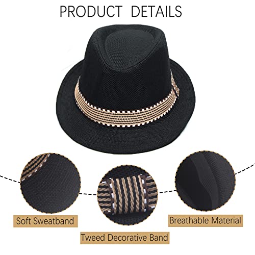Ultrafun 4 Pack Kids Fedora Hat Short Brim Straw Trilby Jazz Hat Summer Sun Beach Cap for Boys Girls 5-10 Years3