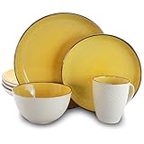 Elama's Luxuriously Mellow Yellow 16 Piece Dinnerware Set with Complete Setting for 4