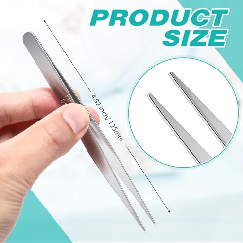 Willbond 10 Pcs Stainless Steel Tweezers Lab Forceps Long Tweezers With Flat Round Tip Hair Removal Tweezers Garden Tweezers Serrated Tip Straight 5 Inch For Plants thumb #1