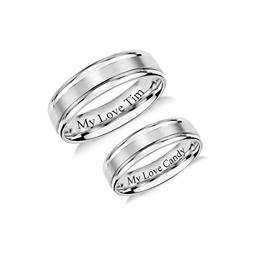 Personalized Silver Two Tone Ring Set Custom Engraved Free In Any Language - Silver Wedding Band Set - His & Hers Couple's Ring Set - Promise Rings - Ships from USA2