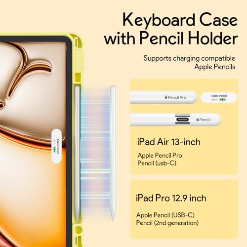 Image of YBING for iPad Air 13 Inch & Pro 12.9 Case with Keyboard - Mouse, 7 Colors Backlit Detachable Keyboard and 360 Rotating Cover for iPad Pro 12.9 (6th, 5th, 4th, 3rd gen), Air 13 M4 /M3 /M2 (Yellow)