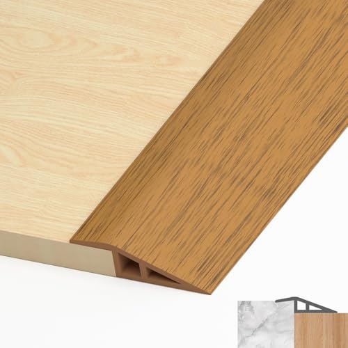 LIHIQIYA Perfil de Transición Autoadhesivo PVC Perfil, Transición Suelo Desnivel Autoadhesivo para Diferencia Tapajuntas Suelo Perfil de Unión para Suelos (Roble Amarillo, 7mm a 10mm, 1M)