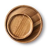 Holztablett Rund,Servierplatte,2er Set,Serviertablett Holz Tablett Schlemmerplatte, Küchentablett Servierplatte Frühstückstablett für Buffets, Picknicks,Couchtisch, Küchen Deko Bett Käse, Party Runden