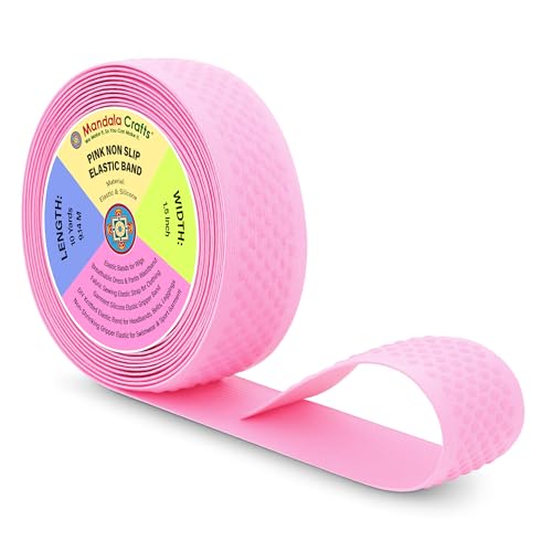 Mandala Crafts 1.5 Inch Pink Non Slip Silicone Gripper Elastic Band