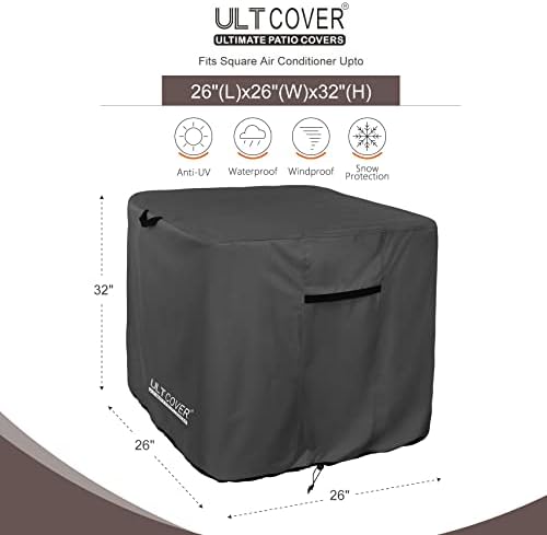 ULTCOVER Waterproof Square Air Conditioner Cover for Outside AC Units Size Upto 26W x 26D x 32H inch, Black - 1