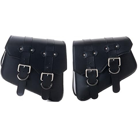 2PC Generic Motorcycle Saddlebag Black triangular Synthetic Leather 2-Strap Tool Bag Cover