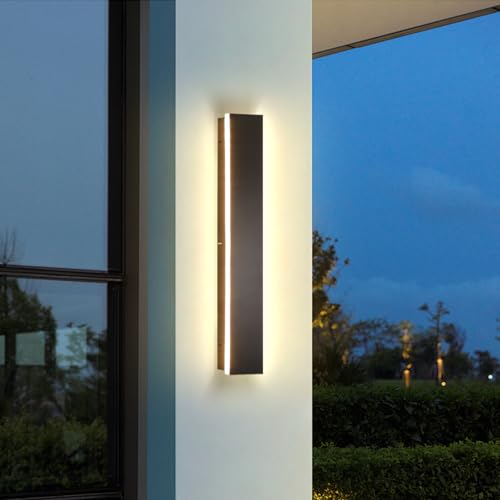 Image of AioTio 23.6in Modern Outdoor Wall Light, Black Upgraded 4.72in Wide 3000K Waterproof IP65 Porch Lights Wall Sconce,Long LED Linear Outside Exterior Lighting Fixtures for Garage,Front Door