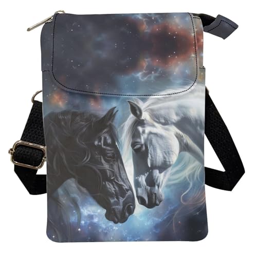 Xpyiqun Horse Purse Crossbody Bag Phone Pouch for Women Galaxy Space Canvas Shoulder Handbag Mini Messenger Bags Travel Wallet Work Satchel Organizer